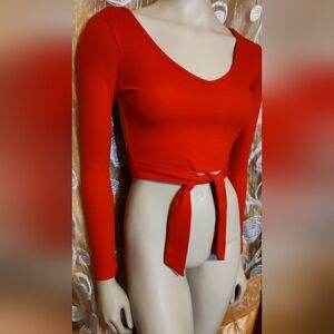 SHEIN red long sleeve wrap around crop top size xs